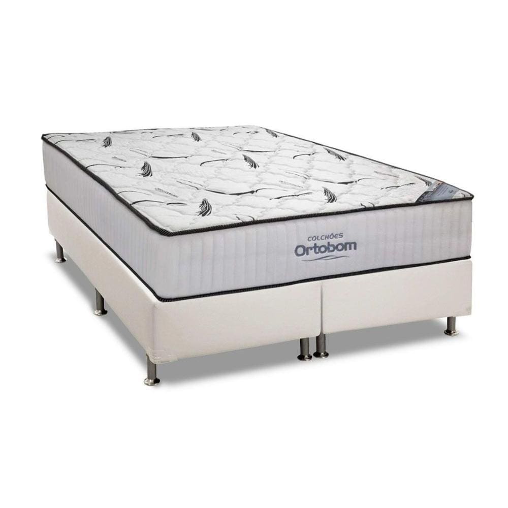 Cama Box King: Colchão Espuma Ortobom High Foam + Base CRC Courano White(193x203)