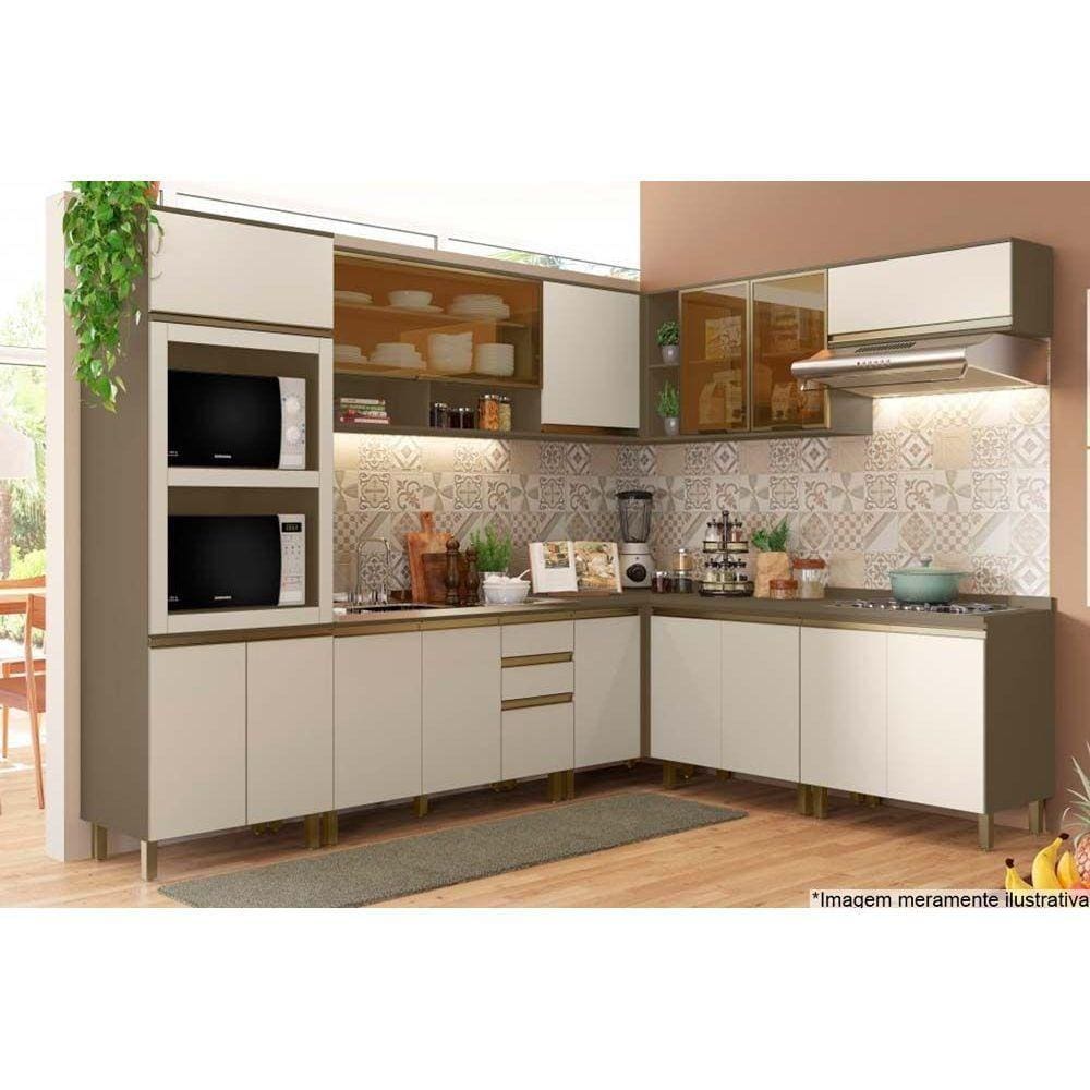Cozinha Completa Connect 13 Peças (4 Armários + 4 Balcões + 1 Paneleiro + 4 Complementos) C13P02 Duna/Cristal - Henn