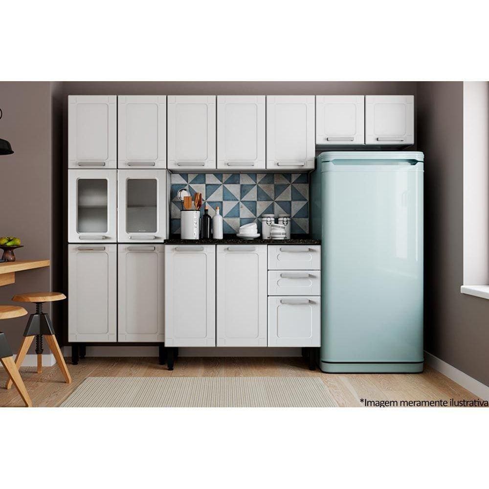 Kit de Cozinha Modulada 4 Peças Múltipla  (2 Armários + 1 Balcão + 1 Paneleiro) C4P85 Branco - Bertolini