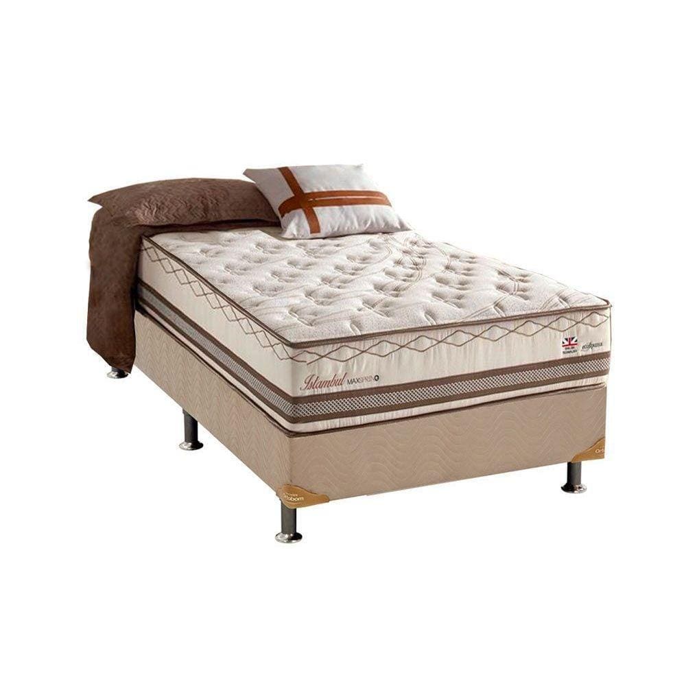 Cama Box Solteiro: Colchão Molas Herval Maxspring Istambul + Base CRC Suede Bege(88x188)
