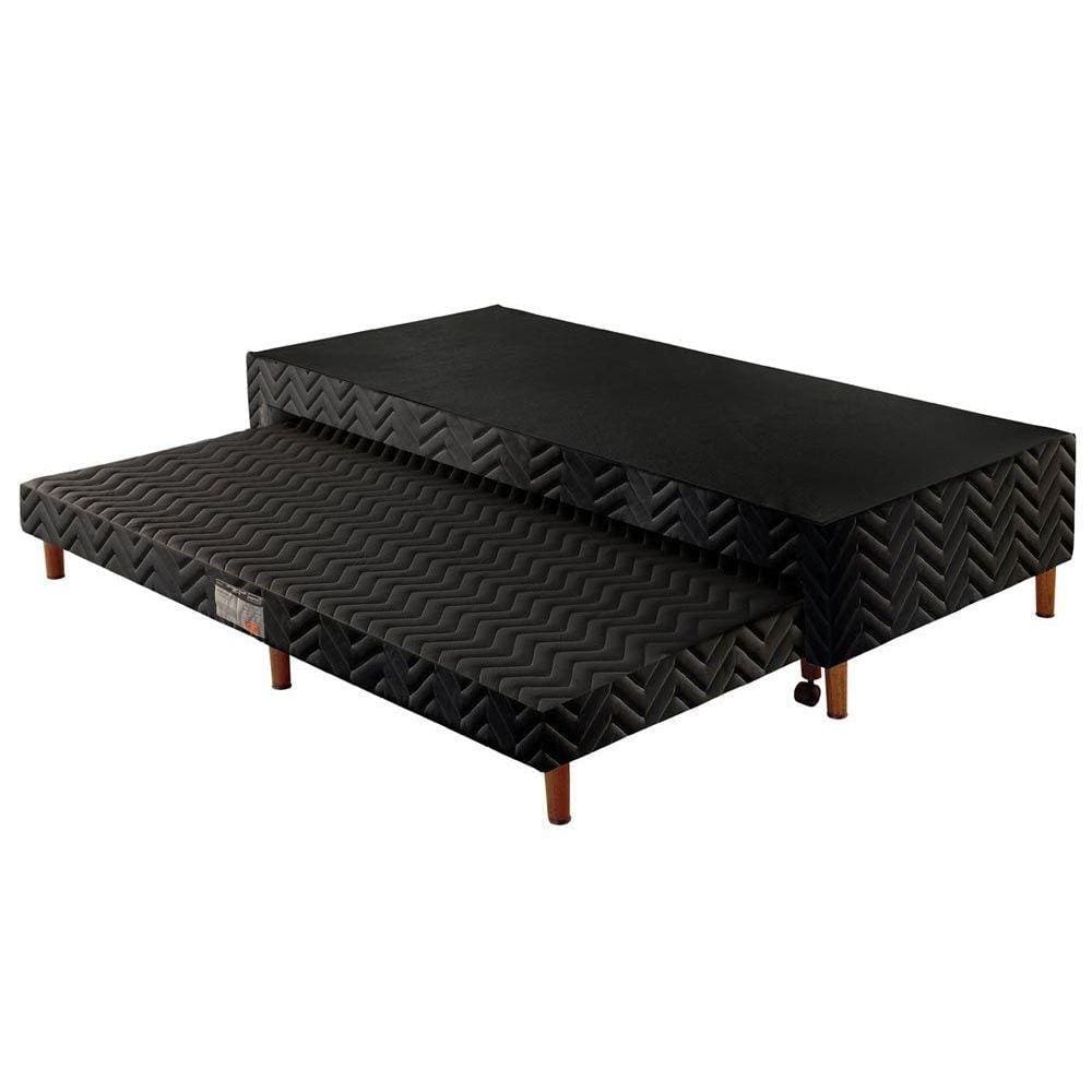 Cama Box Base c/Auxiliar Universal Solteiro Tecido Bordado Black (88x188x30) - Paropas