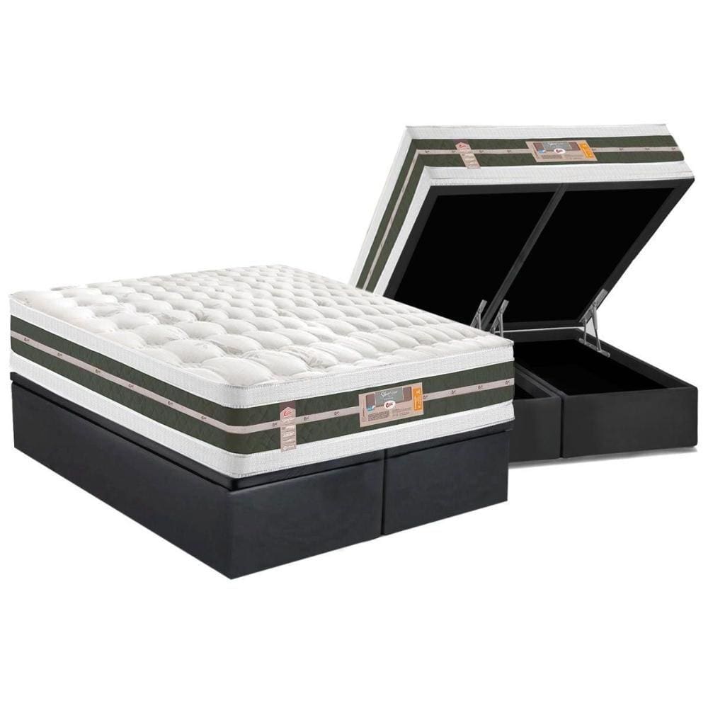 Cama Box Baú Queen: Colchão Molas Bonnel Castor Silver Star Air Double Face + Base CRC Suede Gray(158x198)