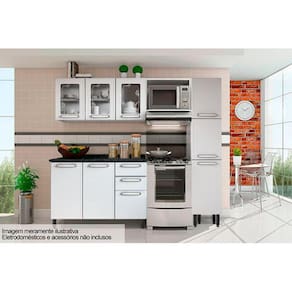 Kit de Cozinha Modulada 4 Peças Evidence (1 Armário + 1 Balcão + 1 Paneleiro + 1 Complemento) C4P45 Branco - Bertolini