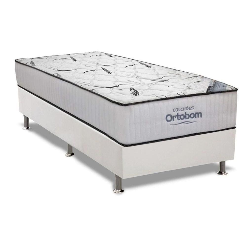 Cama Box Solteiro: Colchão Espuma Ortobom High Foam + Base CRC Courano White(88x188)