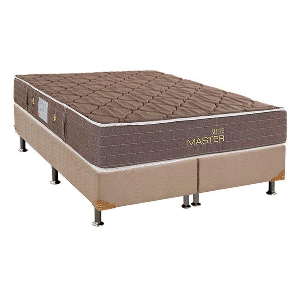 Cama Box King: Colchão Molas Bonnel Herval Suite Master + Base CRC Suede Bege(193x203)
