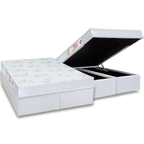 Cama Box Baú Queen: Colchão Espuma D33 Castor Sleep Max Relax + Base CRC Courano White(158x198)