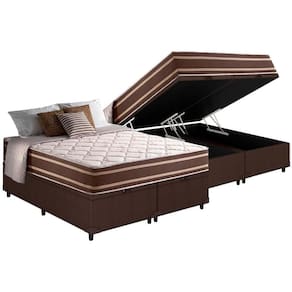 Cama Box Baú Queen: Colchão Molas Anjos Superlastic Duo Sono +Base CRC Courano Brown(158x198)