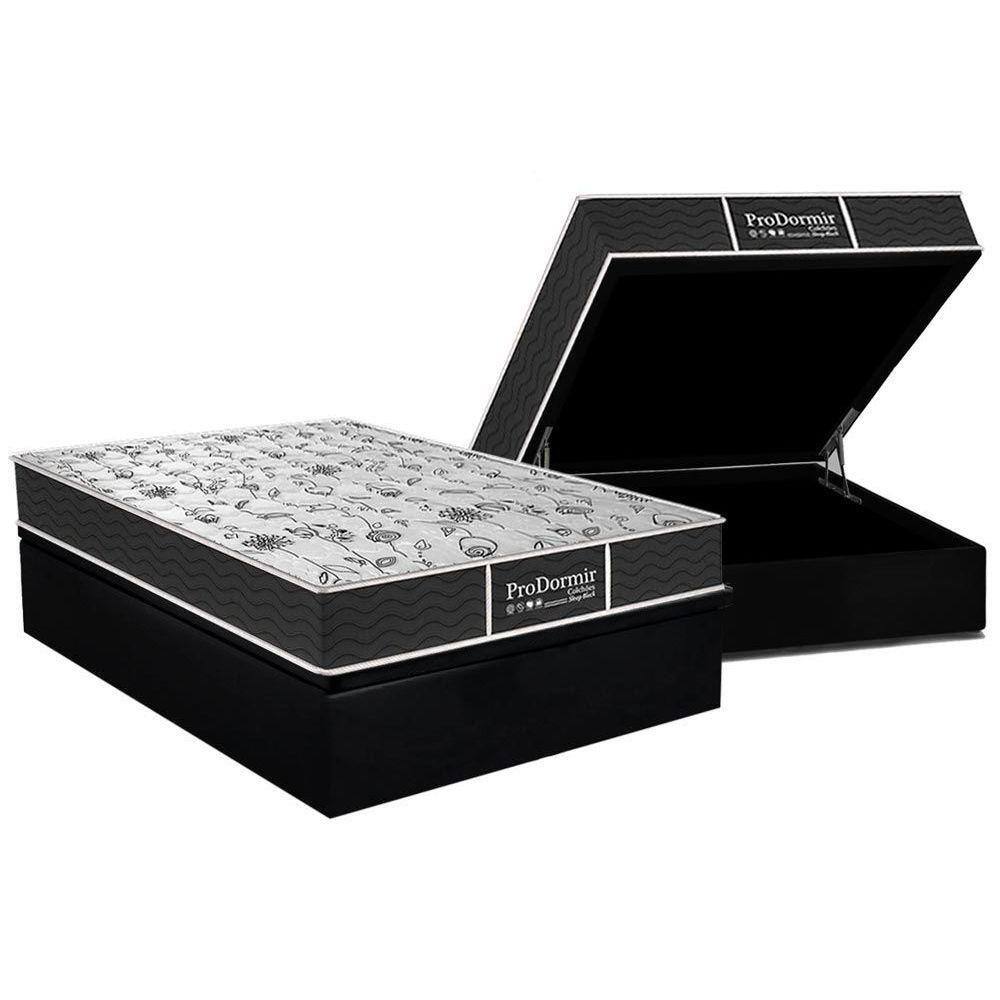 Cama Box Baú Casal: Colchão Molas Probel Prolastic ProDormir Sleep + Base CRC Suede Black(138x188)