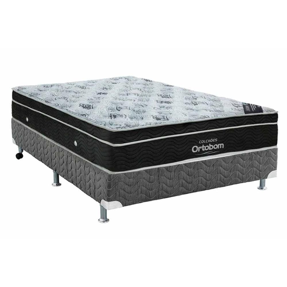 Cama Box Casal: Colchão Molas Ortobom Nanolastic Exclusive + Base CRC Suede Cinza(138x188)