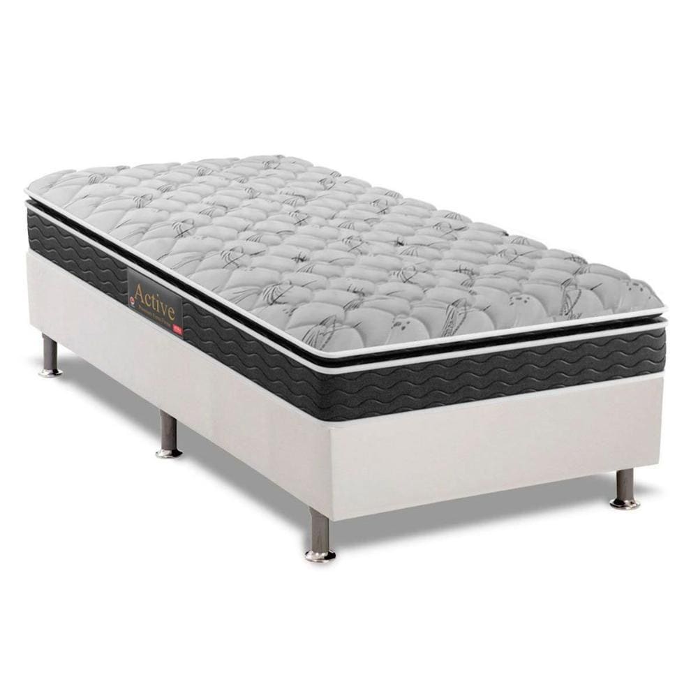 Cama Box Solteiro: Colchão Espuma D33 Pelmex Active Premium + Base CRC Courano White(88x188)