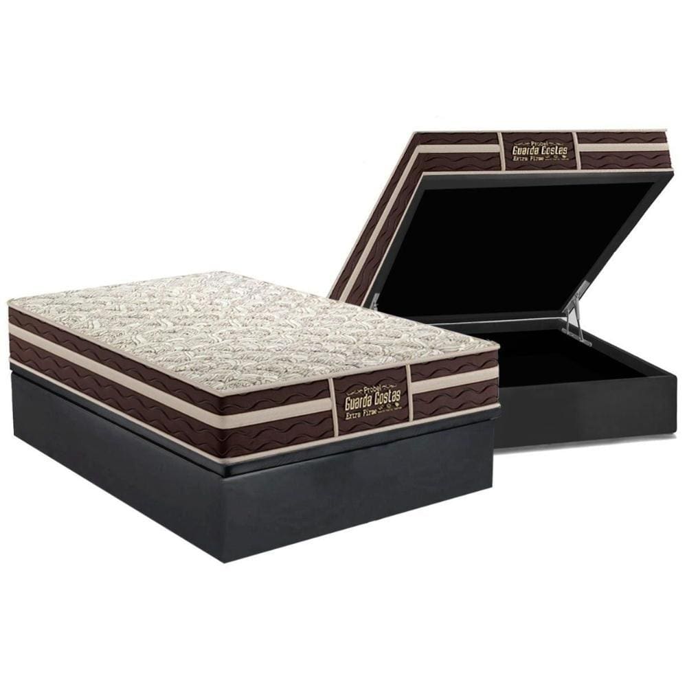 Cama Box Baú Casal: Colchão Ortopédico Probel Guarda Costas Extra Firme + Base CRC Suede Gray(138x188)