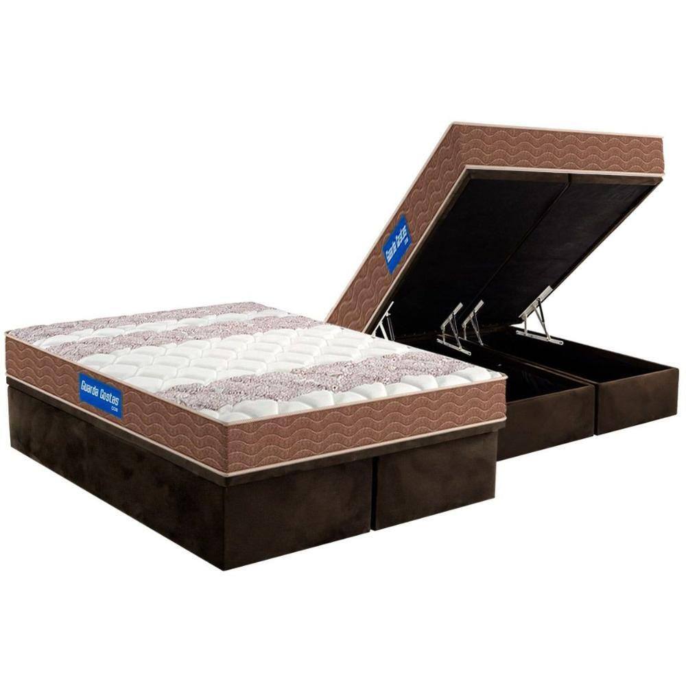 Cama Box Baú King: Colchão Espuma Probel D28 Guarda Costas Double Face + Base CRC Suede Brown(193x203)