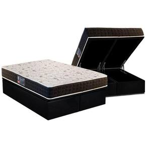 Cama Box Baú King: Colchão Anatômico Anjos D28 / AG65 Pantanal + Base CRC Suede Black(193x203)