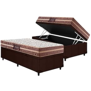 Cama Box Baú Solteiro: Colchão Espuma Herval D28 Besmont Double Face + Base CRC Courano Brown(88x188)