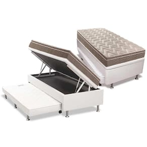 Cama Box Baú c/Auxiliar Solteiro: Colchão Anatômico Paropas D33 Confort Ultra Firme Euro Pillow + Base CRC Courano White(88x188)