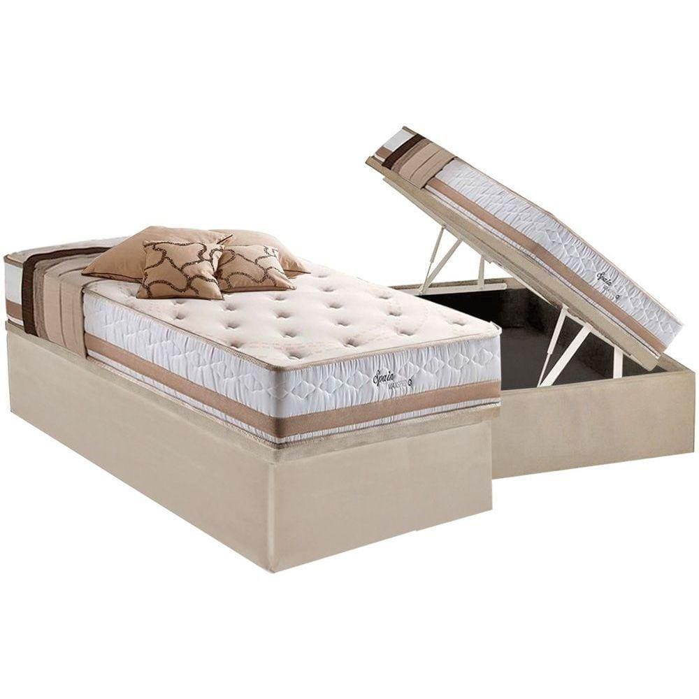 Cama Box Baú Solteiro: Colchão Molas Herval Maxspring Spain + Base CRC Suede Clean(88x188)