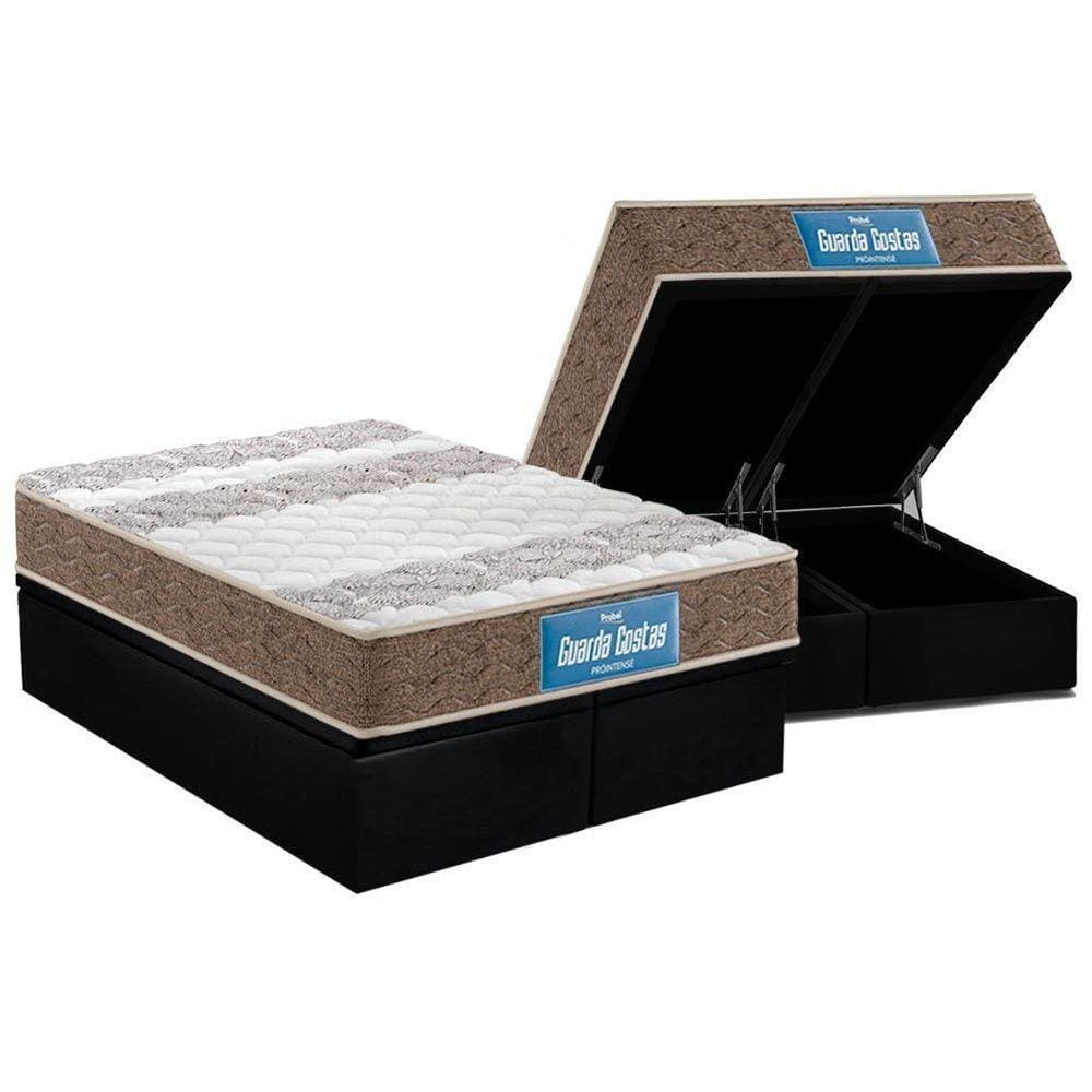 Cama Box Baú Queen: Colchão Anatômico Probel D33 / EP Guarda Costas PróIntense Plus Double Face + Base CRC Courano Black(158x198)