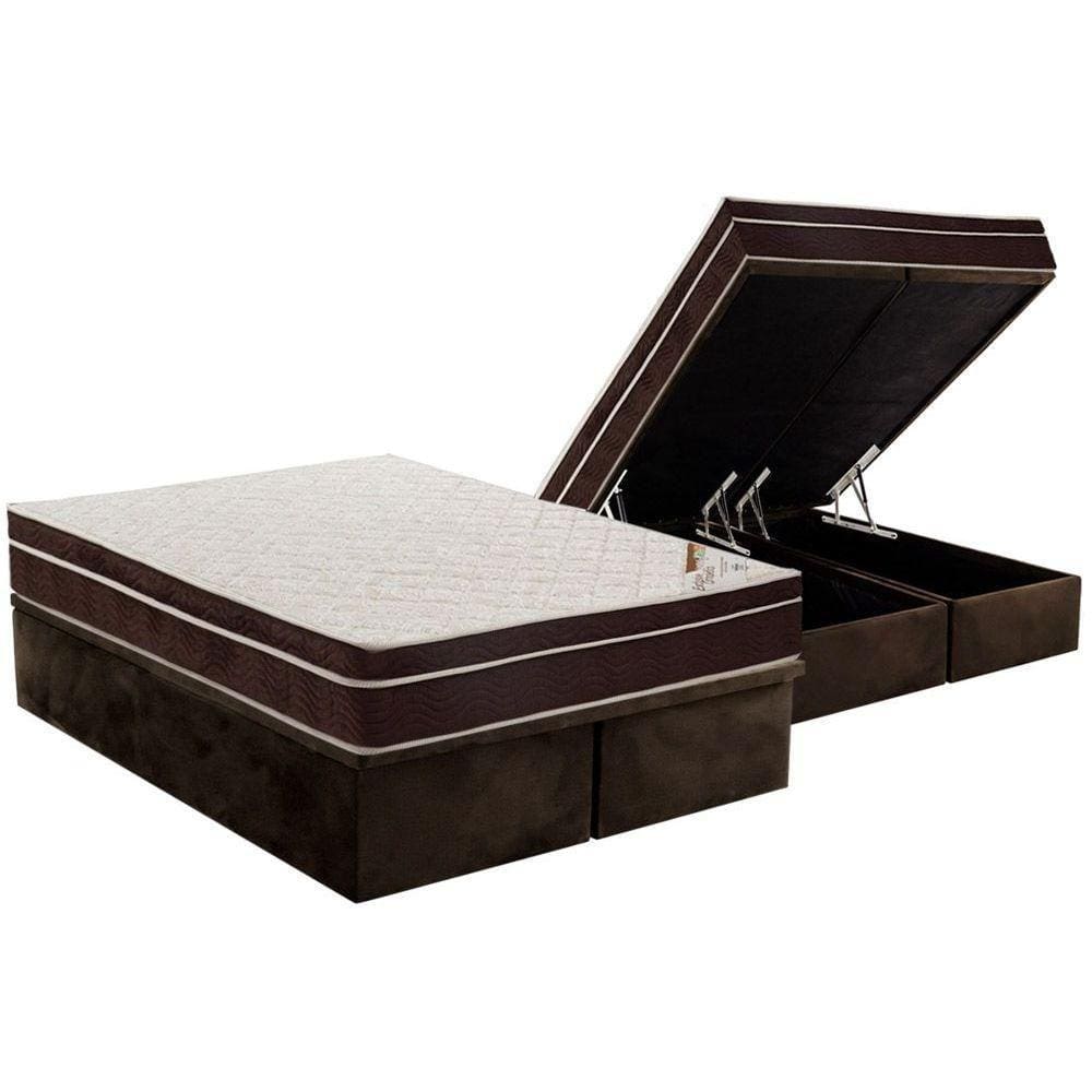 Cama Box Baú Queen: Colchão Ortopédico Ortobom Exclusive + Base CRC Suede Brown(158x198)