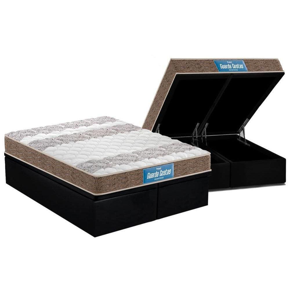 Cama Box Baú Queen: Colchão Anatômico Probel D33 / EP Guarda Costas PróIntense Double Face + Base CRC Suede Black(158x198)