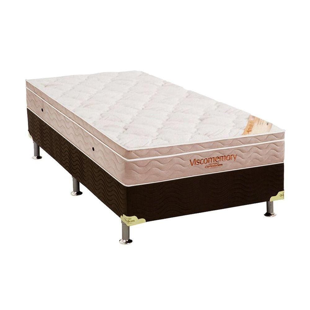 Cama Box Solteiro: Colchão Espuma Ortobom Viscomemory + Base CRC Suede Brown(88x188)
