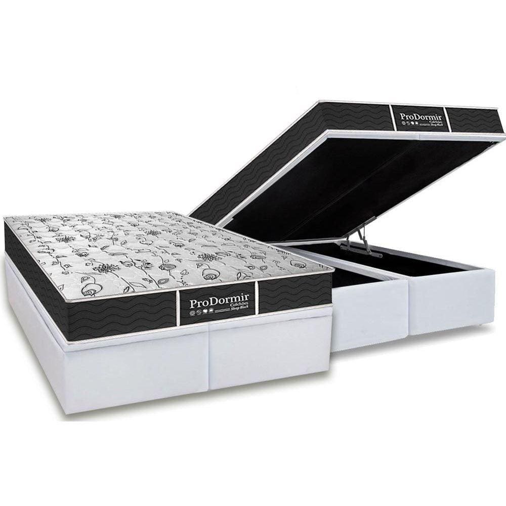Cama Box Baú Queen: Colchão Molas Probel Prolastic ProDormir Sleep + Base CRC Courano White(158x198)