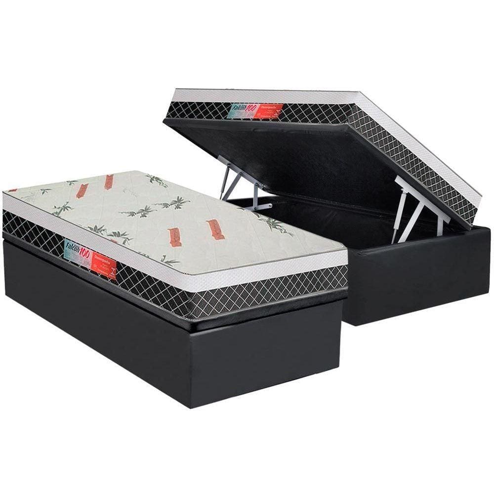 Cama Box Baú Solteiro: Colchão Ortopédico Plumatex Falcon Ultra Firme + Base CRC Suede Gray(88x188)