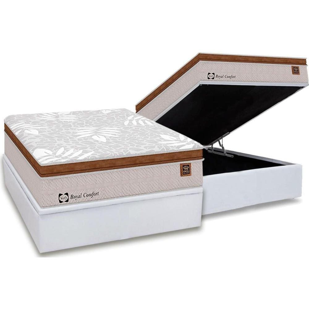 Cama Box Baú Casal: Colchão Molas Sealy Posturepedic Royal Confort + Base CRC Courano Branco(138x188)