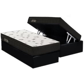Cama Box Baú Solteiro: Colchão Espuma D45 Ortobom Light + Base CRC Suede Black(88x188)