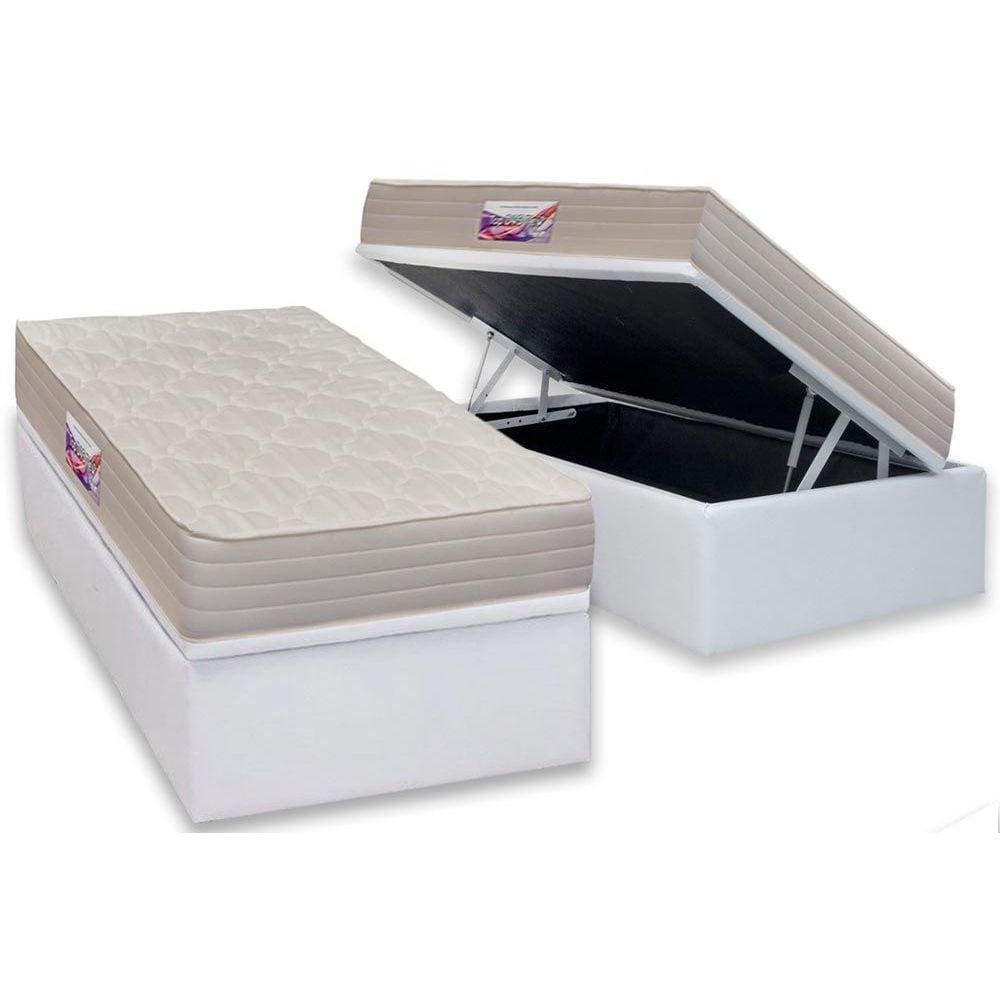 Cama Box Baú Solteiro: Colchão Espuma D45 Herval Top + Base CRC Courano Branco(88x188)