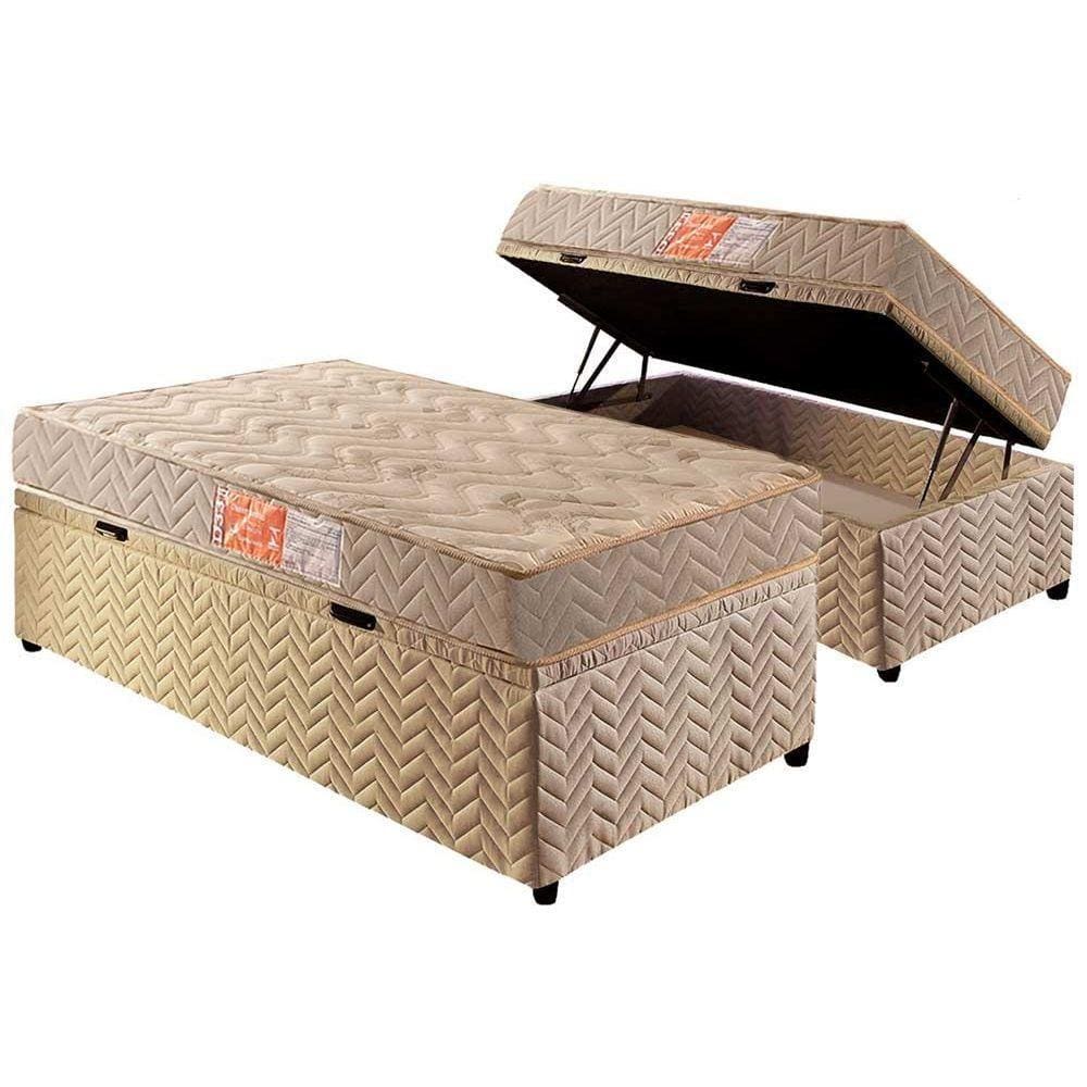 Cama Box Baú Solteiro: Colchão Espuma Paropas D33 Pasquale + Base CRC Suede Clean(88x188)