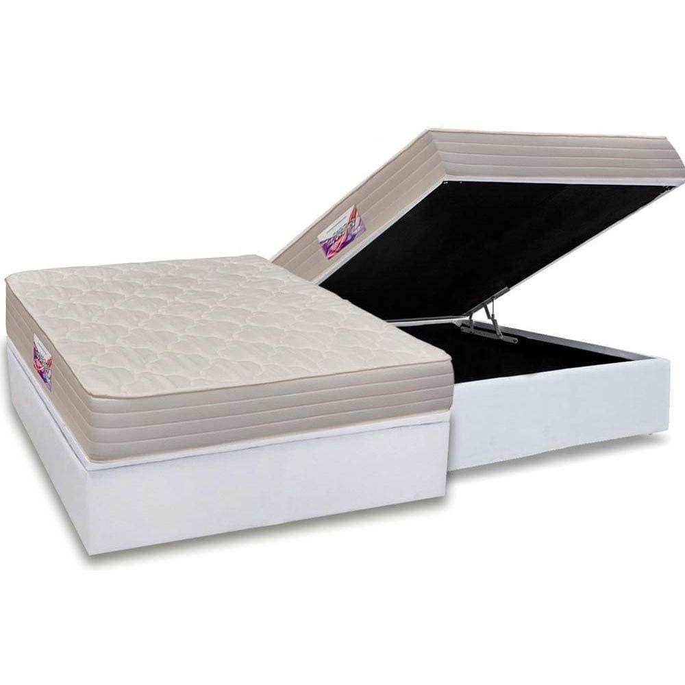 Cama Box Baú Casal: Colchão Espuma Herval  Top + Base CRC Courano Branco(138x188)
