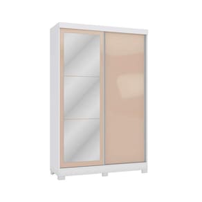 Guarda Roupas 2 Portas de Correr e 2 Gavetas c/Espelho e Pés N571 Branco/Macadamia - Kappesberg