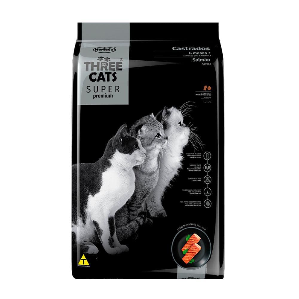 Ração Gatos Three Cats Super Castrados Salmão 15kg