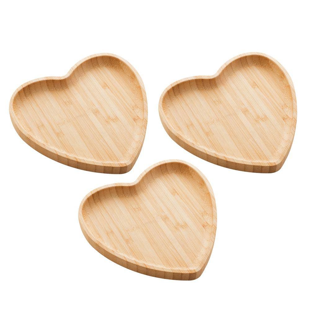 Kit 3 Bandejas / Petisqueiras de Bambu Heart Coração Lyor 12,5x12,5x1,5cm