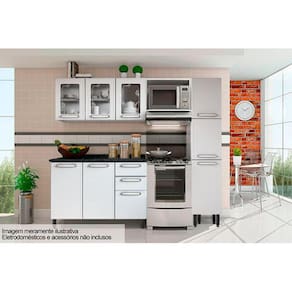 Cozinha Modulada Completa Evidence 4 Peças (1 Armário + 1 Balcão + 1 Paneleiro + 1 Complemento) C4P48 Branco - Bertolini