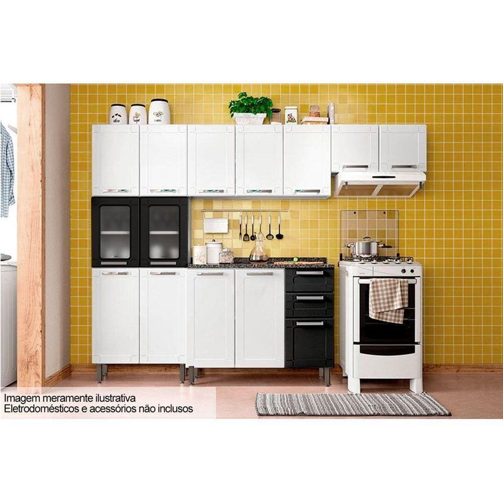 Cozinha Modulada Bertolini Múltipla 4 Peças (2 Armários + 1 Balcão + 1 Paneleiro) C4P82 Branco/Preto