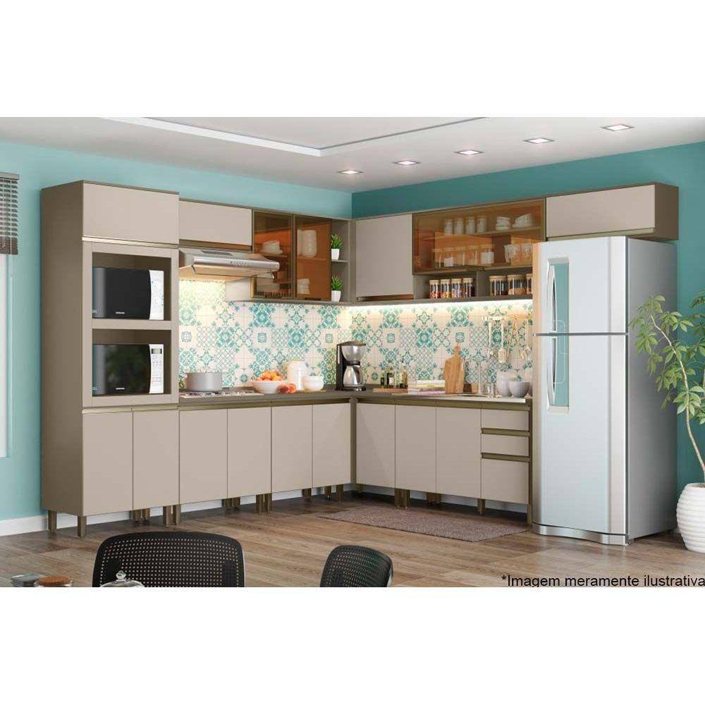 Cozinha Modulada Henn Connect  14 Peças (5 Armários + 4 Balcões + 1 Paneleiro + 4 Complementos) C14P03 Duna/Cristal