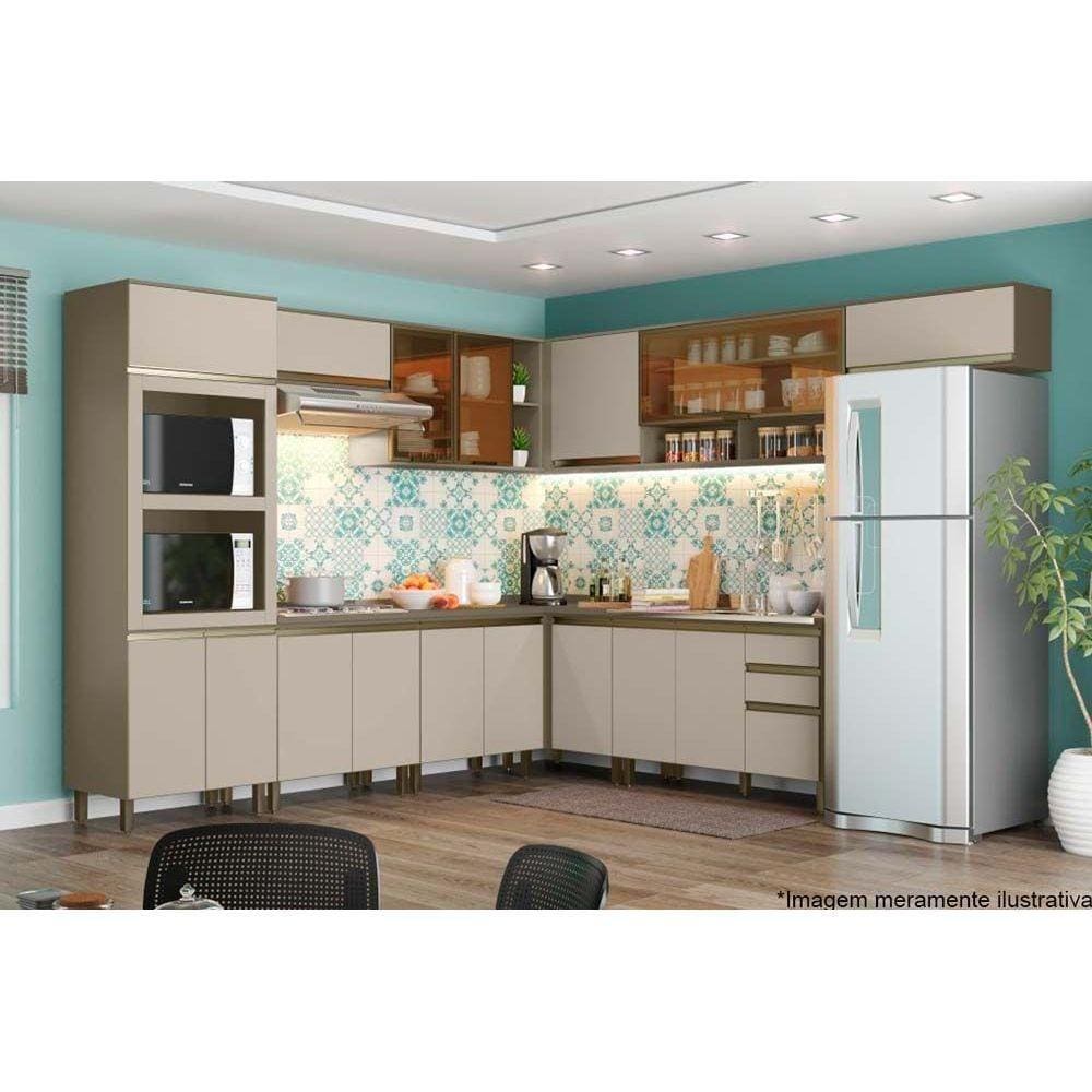 Cozinha Modulada Completa Connect 14 Peças (5 Armários + 4 Balcões + 1 Paneleiro + 4 Complementos) C14P03 Duna/Cristal - Henn
