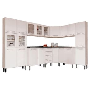 Cozinha Completa Evidence 8 Peças (3 Armários + 3 Balcões + 2 Paneleiros) C8P23 Branco - Bertolini