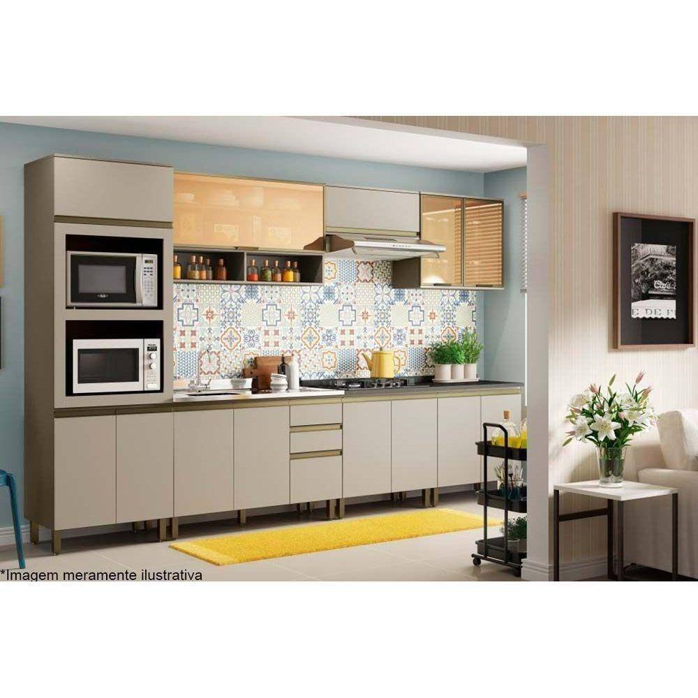 Kit de Cozinha Modulada 10 Peças Connect (3 Armários + 3 Balcões + 1 Paneleiro + 3 Complementos) C10P01 Duna/Cristal