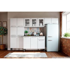 Cozinha Modulada Completa Evidence 4 Peças (2 Armários + 1 Balcão + 1 Paneleiro) C4P50 Branco - Bertolini