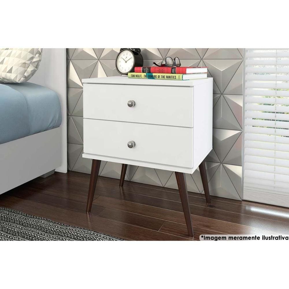 Mesa de Cabeceira Solteiro RT 3032 c/ 2 Gavetas Branco - Movelbento