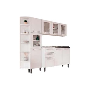 Cozinha Completa Evidence 4 Peças (1 Armário + 1 Balcão + 1 Paneleiro + 1 Complemento) C4P44 Branco - Bertolini