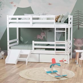Beliche Slim RB com Gavetão e Mini Escada/Escorregador Madeira Maciça Branco Housin