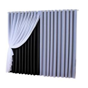 Cortina Sala Quarto Voal Com Forro Blackout Preto 6,00X2,80