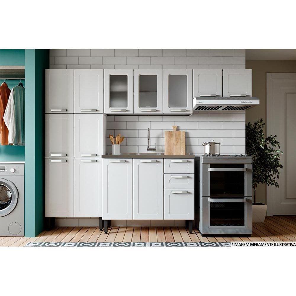 Cozinha Modulada Completa Múltipla 4 Peças (2 Armários + 1 Balcão + 1 Paneleiro) C4P76 Branco - Bertolini