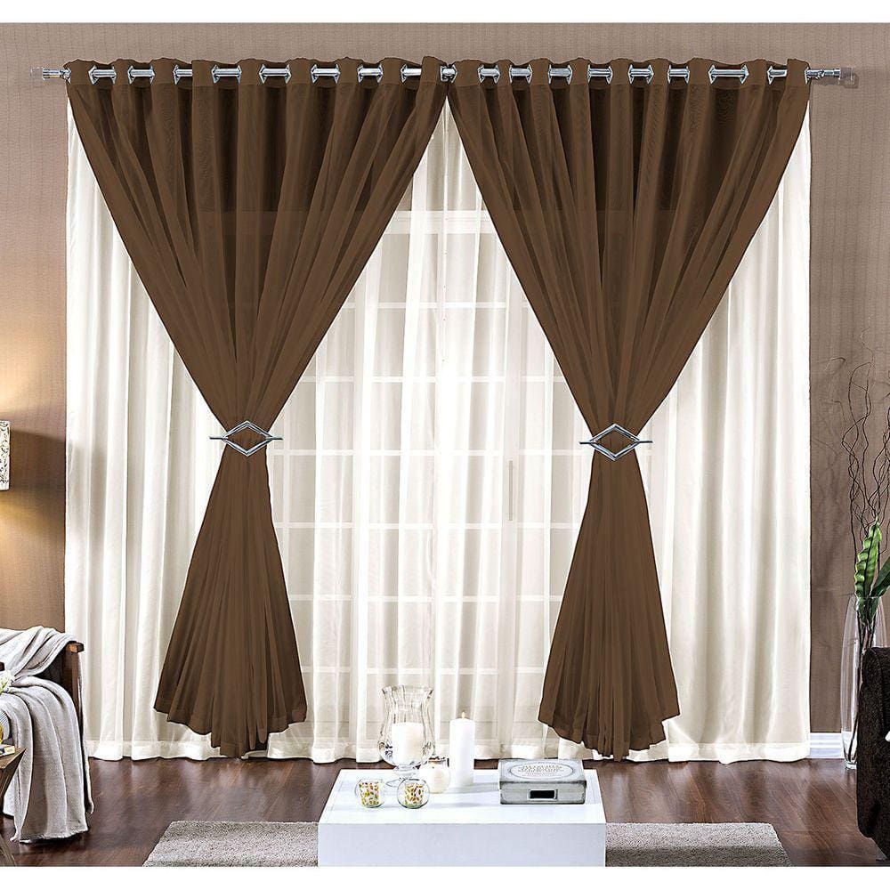 Cortina Quarto Voal Liso Marron Com Forro Branco 4,00X2,50