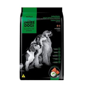 Ração Cães Three Dogs Super Adultos Raças Médias e Grandes Carne e Arroz 10,1kg