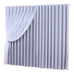 Cortina Sala Voal Com Forro Blackout Cinza Claro 5,00X2,80