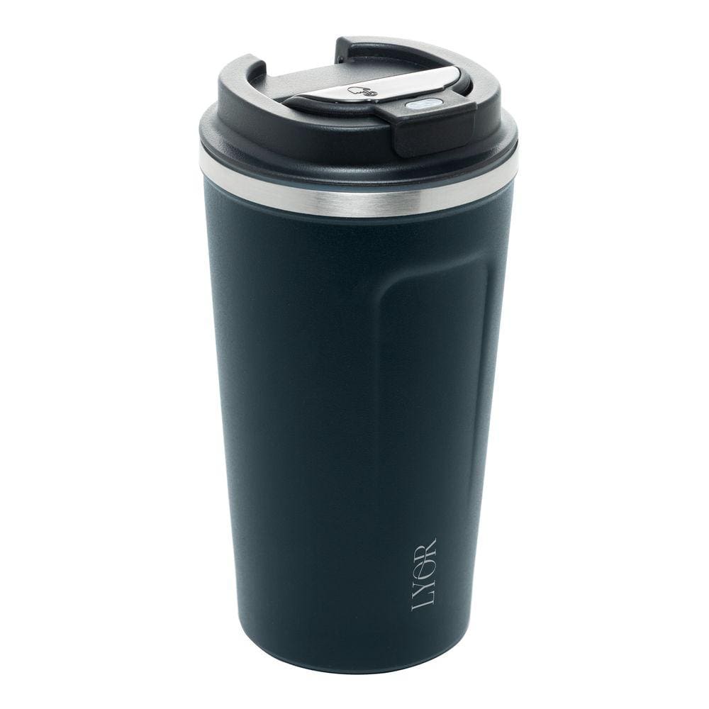 Copo Térmico de Aço Inox Parede Dupla c/ Tampa e Termômetro Azul 500ml  Lyor